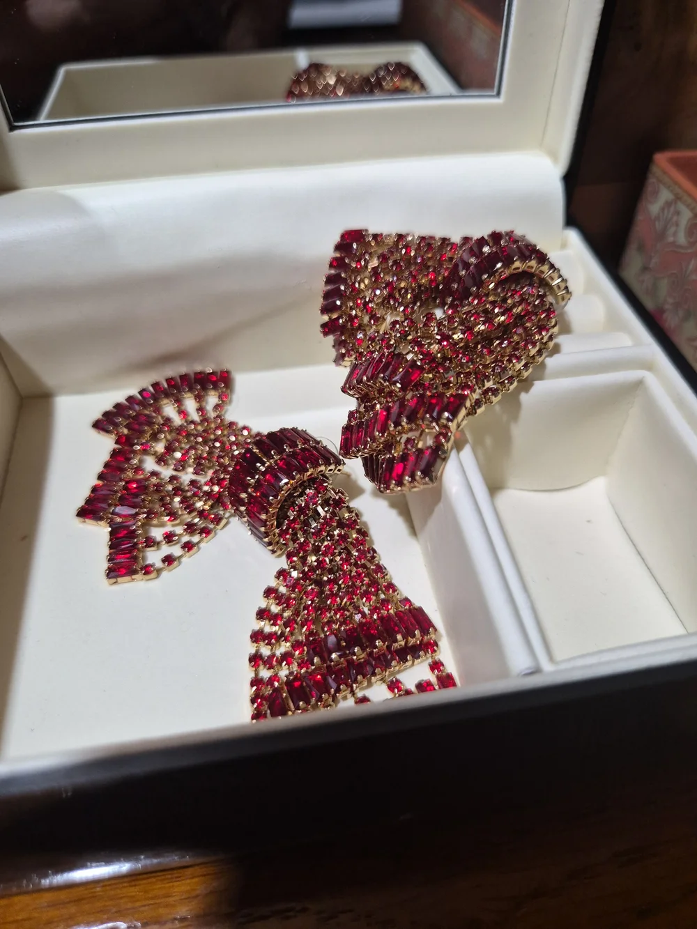 Gold-Tone Red Crystal Draped Piercing Earrings -